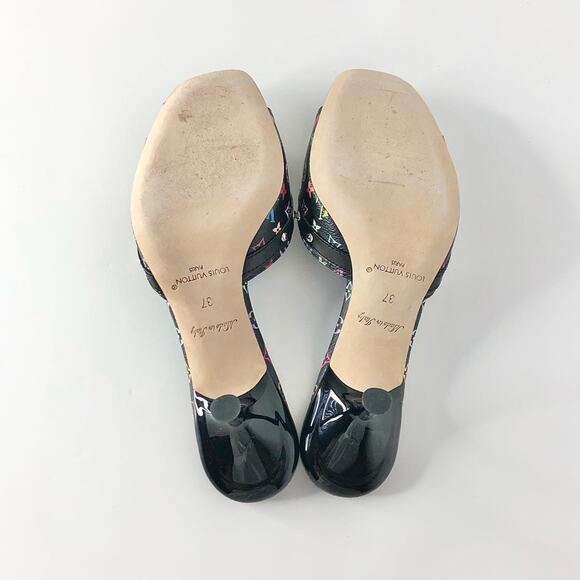 Louis Vuitton x Murakami Logo Multicolored Slip On Kitten Heel Mules Sandals 37 - Picture 6 of 8